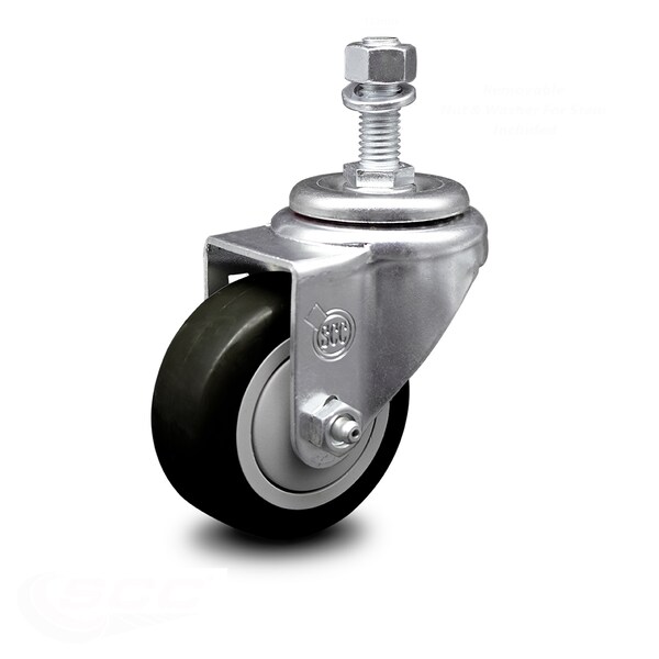 3 Inch Black Polyurethane Wheel Swivel 12mm Threaded Stem Caster SCC